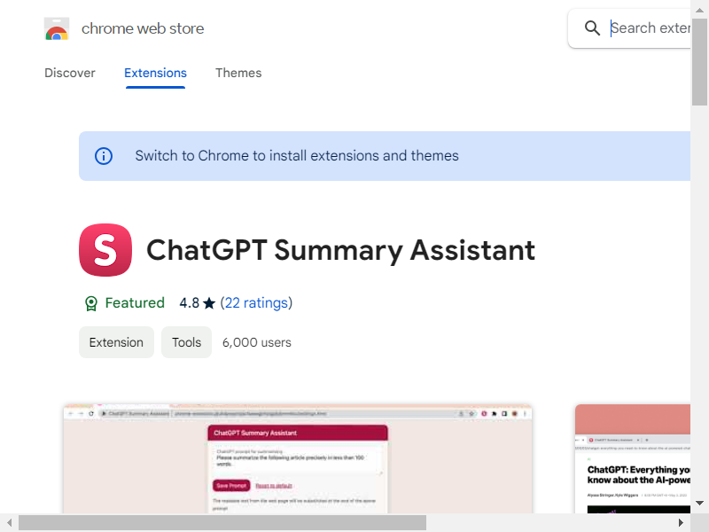 ChatGPT Summary Assistant screenshot