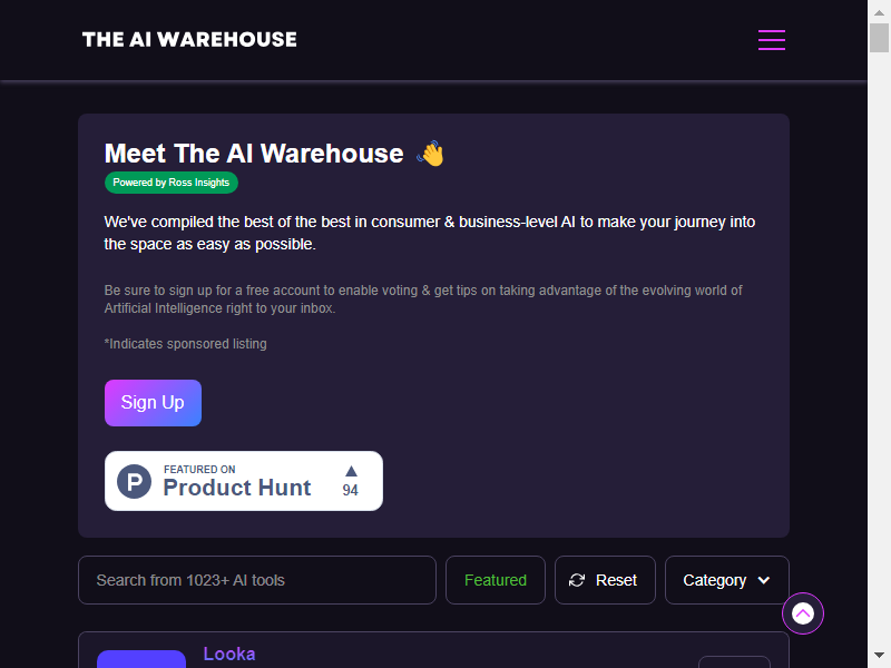 The AI Warehouse screenshot